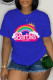 Blue Casual Print Basic O Neck T-Shirts