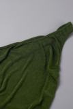 Green Sexy Solid Patchwork Backless Oblique Collar One Step Skirt Dresses