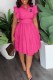 Rose Red Casual Print Letter Turndown Collar Waist Skirt Dresses