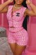 Pink Casual Print Letter O Neck Sleeveless Two Pieces