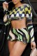 Green Sexy Casual Print Backless O Neck Long Sleeve Two Pieces