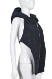 Black Sexy Casual Solid Frenulum Backless Hooded Collar Outerwear