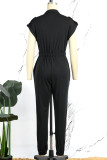White Casual Solid Patchwork Zipper Collar Regular Jumpsuits