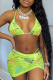 Fluorescent Green Sexy Letter Patchwork Fold Strap Design 3 Piece Sets