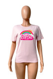 Pink Casual Print Basic O Neck T-Shirts