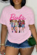 Pink Casual Print Basic O Neck T-Shirts
