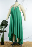 Green Sexy Casual Solid Hollowed Out Asymmetrical O Neck Sleeveless Dress Dresses
