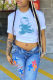 White Casual Basis Print Patchwork O Neck T-Shirts