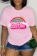 Pink Casual Print Basic O Neck T-Shirts