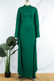 Green Casual Solid Patchwork Half A Turtleneck Irregular Dress Dresses