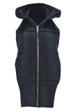 Black Sexy Casual Solid Frenulum Backless Hooded Collar Outerwear