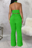 Green Sexy Solid Hollowed Out Patchwork Backless Halter Sleeveless Two Pieces