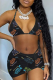 Black Sexy Letter Patchwork Fold Strap Design 3 Piece Sets