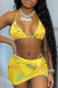 Yellow Sexy Letter Patchwork Fold Strap Design 3 Piece Sets