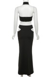 Grey Sexy Solid Hollowed Out Backless Halter Sleeveless Two Pieces