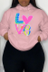 Pink Casual Daily Print Draw String Letter Hooded Collar Tops