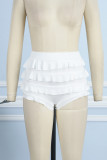 White Casual Solid Patchwork Regular High Waist Conventional Patchwork Shorts