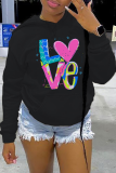 Pink Casual Vintage Print Draw String Letter Hooded Collar Tops