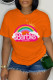 Orange Casual Print Basic O Neck T-Shirts