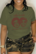 Army Green Street Vintage Print Patchwork O Neck T-Shirts