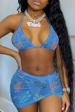 Pink Sexy Letter Patchwork Fold Strap Design 3 Piece Sets
