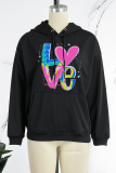 Pink Casual Daily Print Draw String Letter Hooded Collar Tops