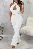 White Sexy Solid Hollowed Out Patchwork Backless Halter Sleeveless Two Pieces