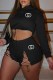 Black Casual Print Bandage Letter Hooded Collar Long Sleeve Two Pieces