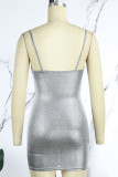 Silver Sexy Solid Backless Spaghetti Strap Sleeveless Dress Dresses