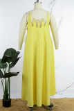 Yellow Sexy Casual Solid Hollowed Out Asymmetrical O Neck Sleeveless Dress Dresses