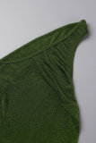 Green Sexy Solid Patchwork Backless Oblique Collar One Step Skirt Dresses