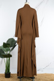 Green Casual Solid Patchwork Half A Turtleneck Irregular Dress Dresses