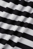 Black White Casual Striped Print Patchwork O Neck Plus Size Sleeveless Dress