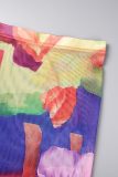 Colour Casual Print Patchwork Turndown Collar Long Sleeve Two Pieces