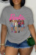Grey Casual Print Basic O Neck T-Shirts