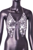 Silver Sexy Patchwork Hollowed Out Chains Backless Halter Tops