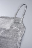 Silver Sexy Solid Backless Spaghetti Strap Sleeveless Dress Dresses
