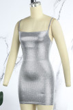 Silver Sexy Solid Backless Spaghetti Strap Sleeveless Dress Dresses