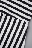 Black White Casual Striped Print Patchwork O Neck Plus Size Sleeveless Dress