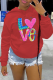 Red Casual Vintage Print Draw String Letter Hooded Collar Tops