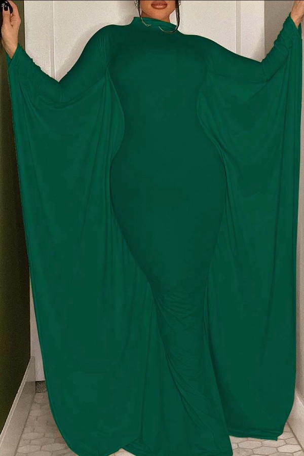 Green Casual Solid Patchwork Half A Turtleneck Irregular Dress Dresses