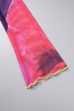 Colour Casual Print Patchwork Turndown Collar Long Sleeve Two Pieces