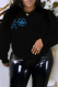 Black Casual Sportswear Print Patchwork Letter O Neck Tops