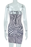 Zebra Sexy Print Hollowed Out Patchwork Backless Strapless One Step Skirt Dresses