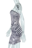 Zebra Sexy Print Hollowed Out Patchwork Backless Strapless One Step Skirt Dresses