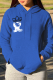 Royal Blue Street Sportswear Print Draw String Hooded Collar Tops
