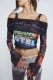 Black Casual Print Patchwork Off the Shoulder Tops
