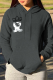 Dark Gray Street Sportswear Print Draw String Hooded Collar Tops