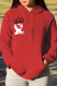 Red Street Sportswear Print Draw String Hooded Collar Tops