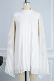 White Casual Solid Patchwork Half A Turtleneck A Line Dresses